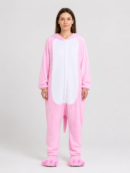 Hooded Flannel Animal Pajama Jumpsuit on-model view
