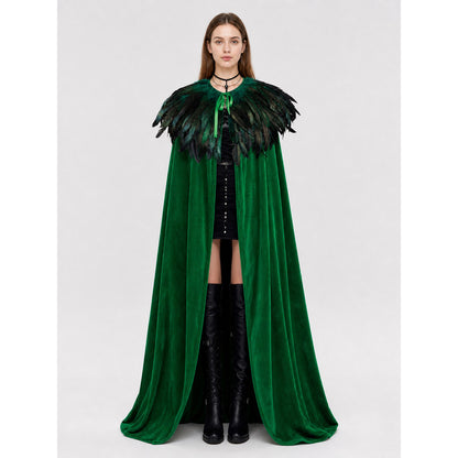 Green Carnival Cloak with Feather Trim