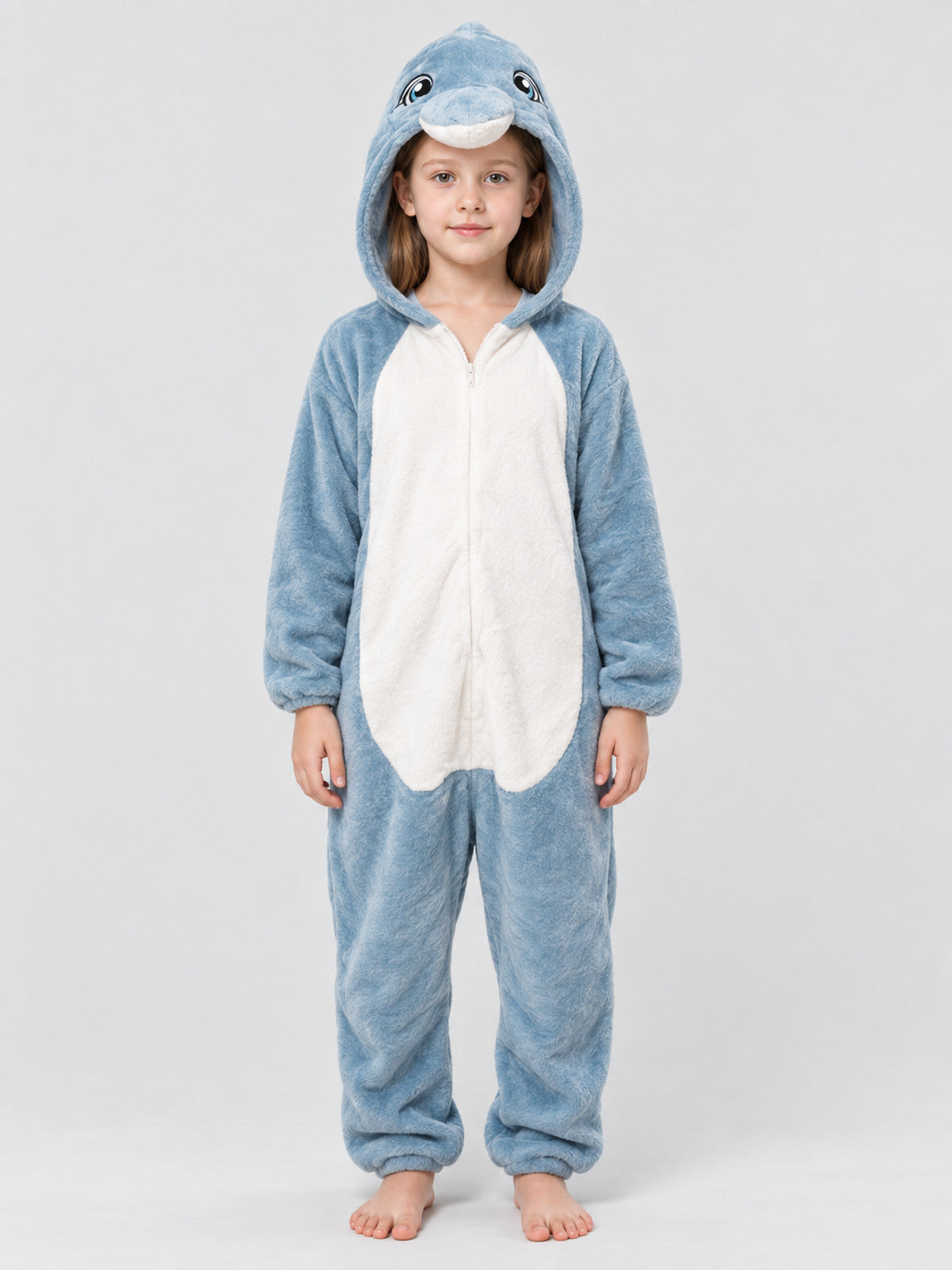 Blue Fleece Pajama One-Piece with Dolphin Hood