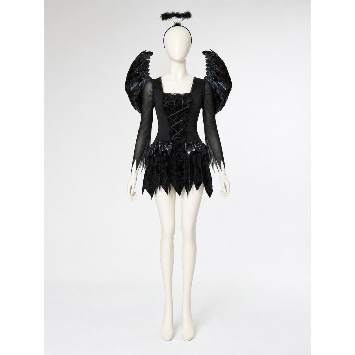 Black Angel Cosplay Costume with Wings front view