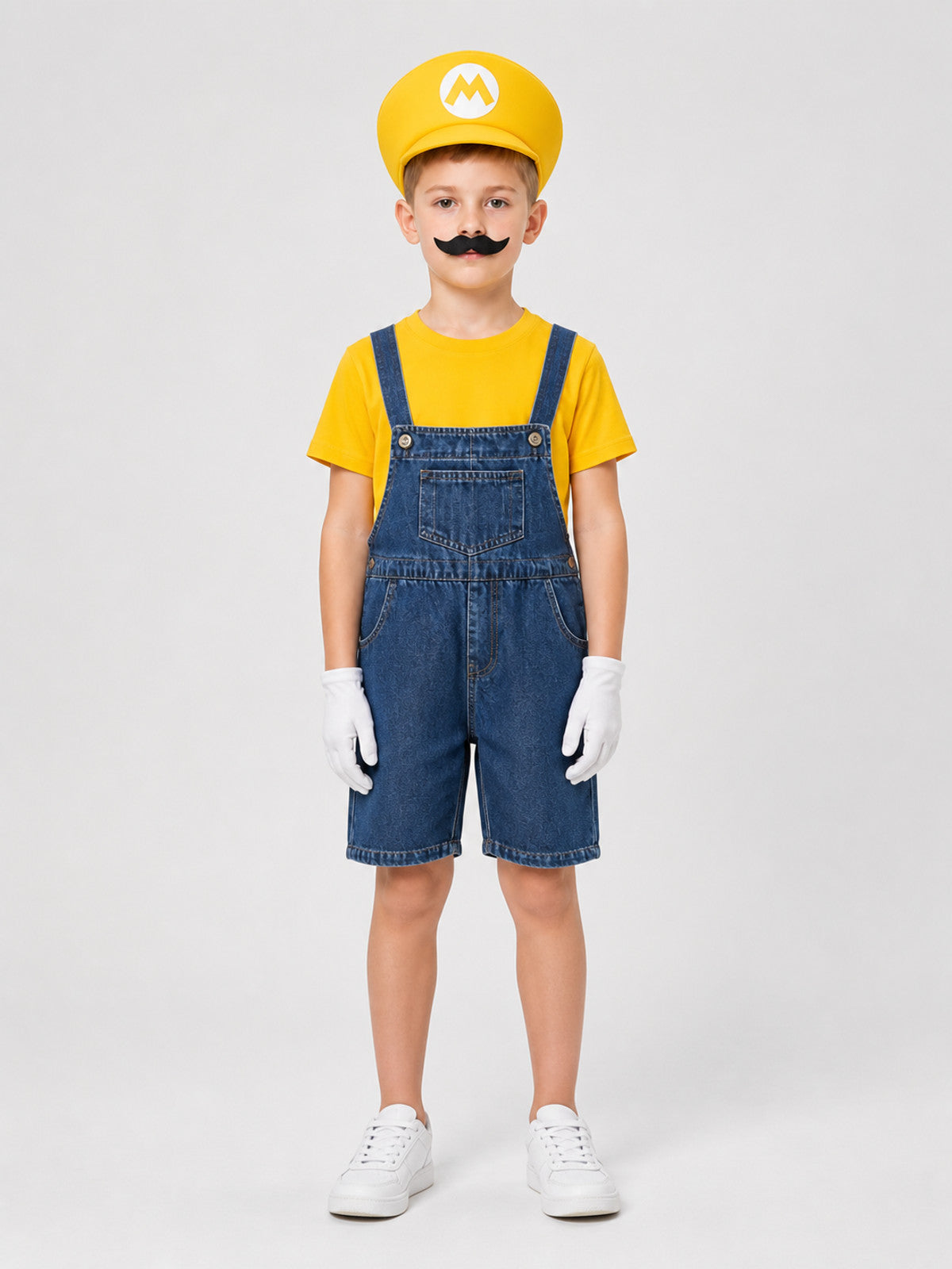 Mario Costume: T-Shirt, Shorts, Hat, and Mustache on-model view
