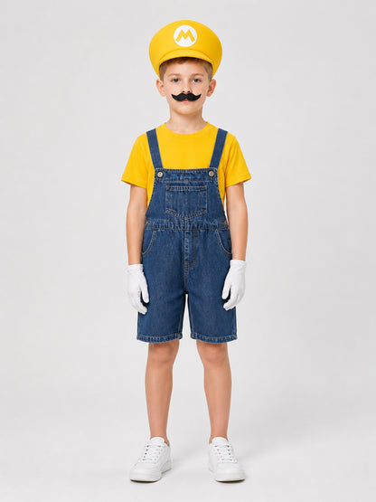 Mario Costume: T-Shirt, Shorts, Hat, and Mustache on-model view