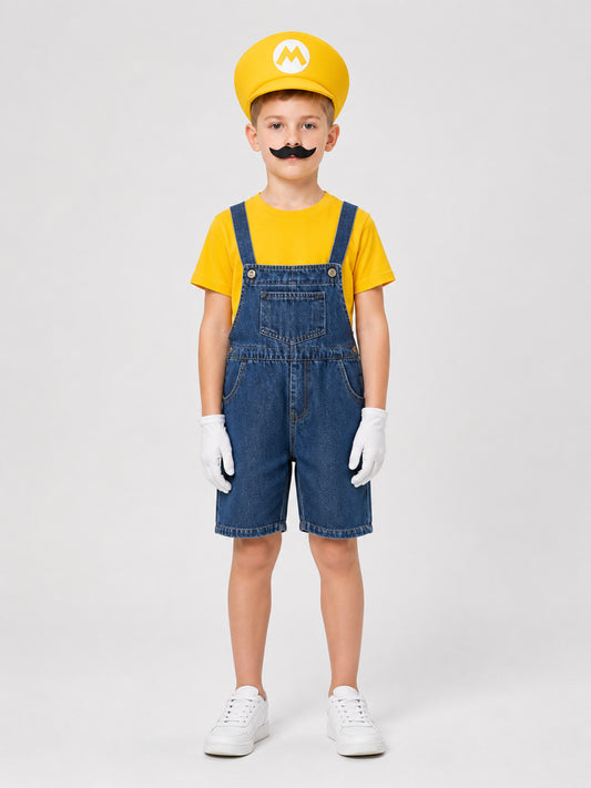 Mario Costume: T-Shirt, Shorts, Hat, and Mustache on-model view