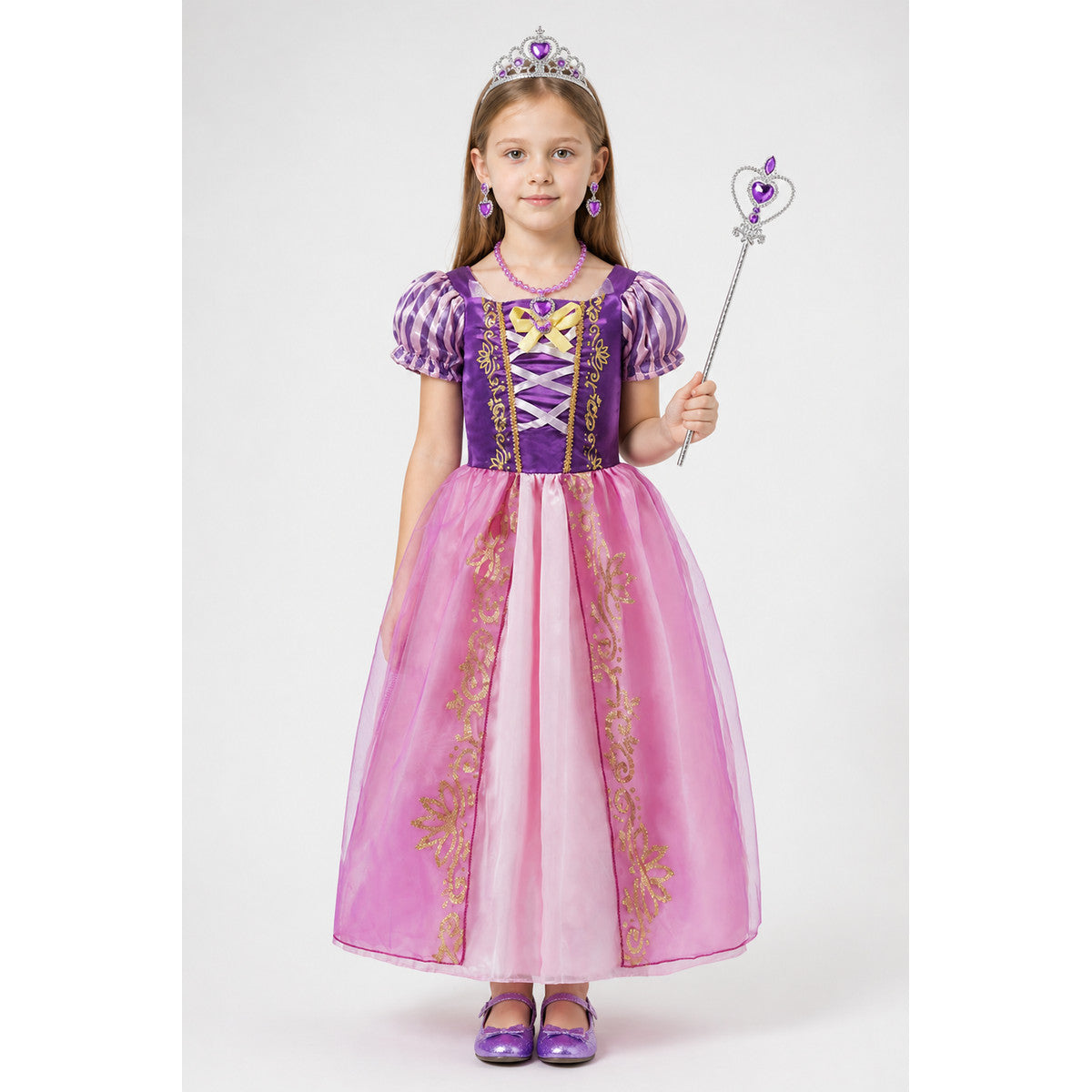 Princess costume with a full skirt, crown, and wand main product view