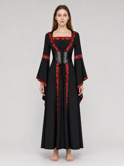Black Gothic Dress with Hood and Lacing front view
