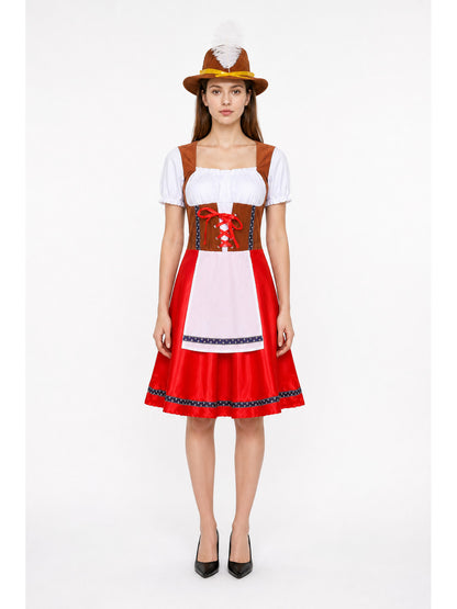 Bavarian Folk Costume with White Apron and Red Skirt main product view