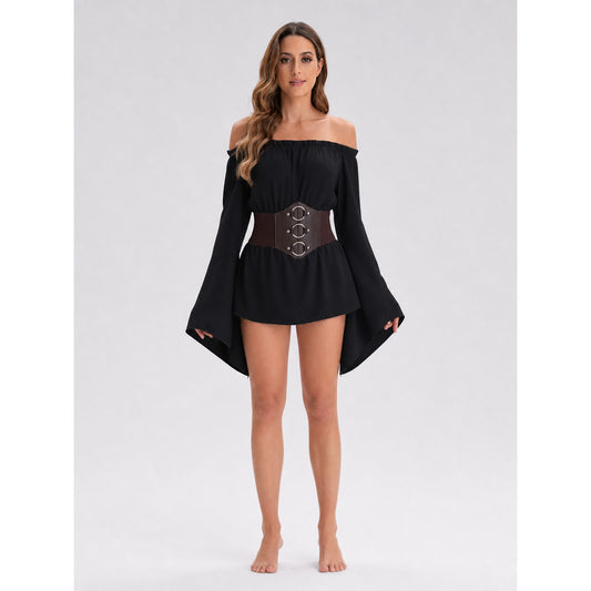 Pirate Blouse with Belt and Off-the-Shoulder Design