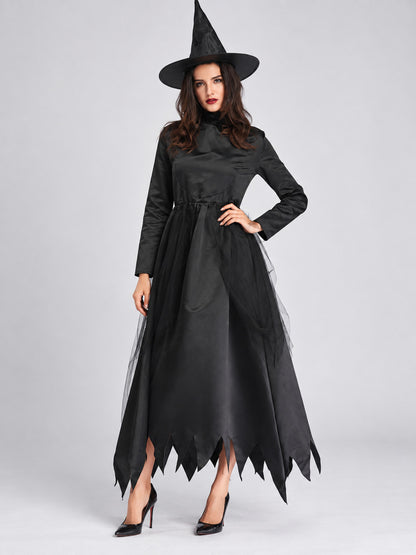 Witch Costume: Black Dress with Ripped Hem and Hat