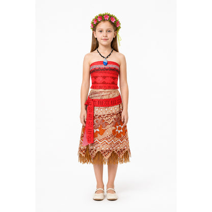 Moana Costume for Girls with Fringe and Leaf Wreath main product view