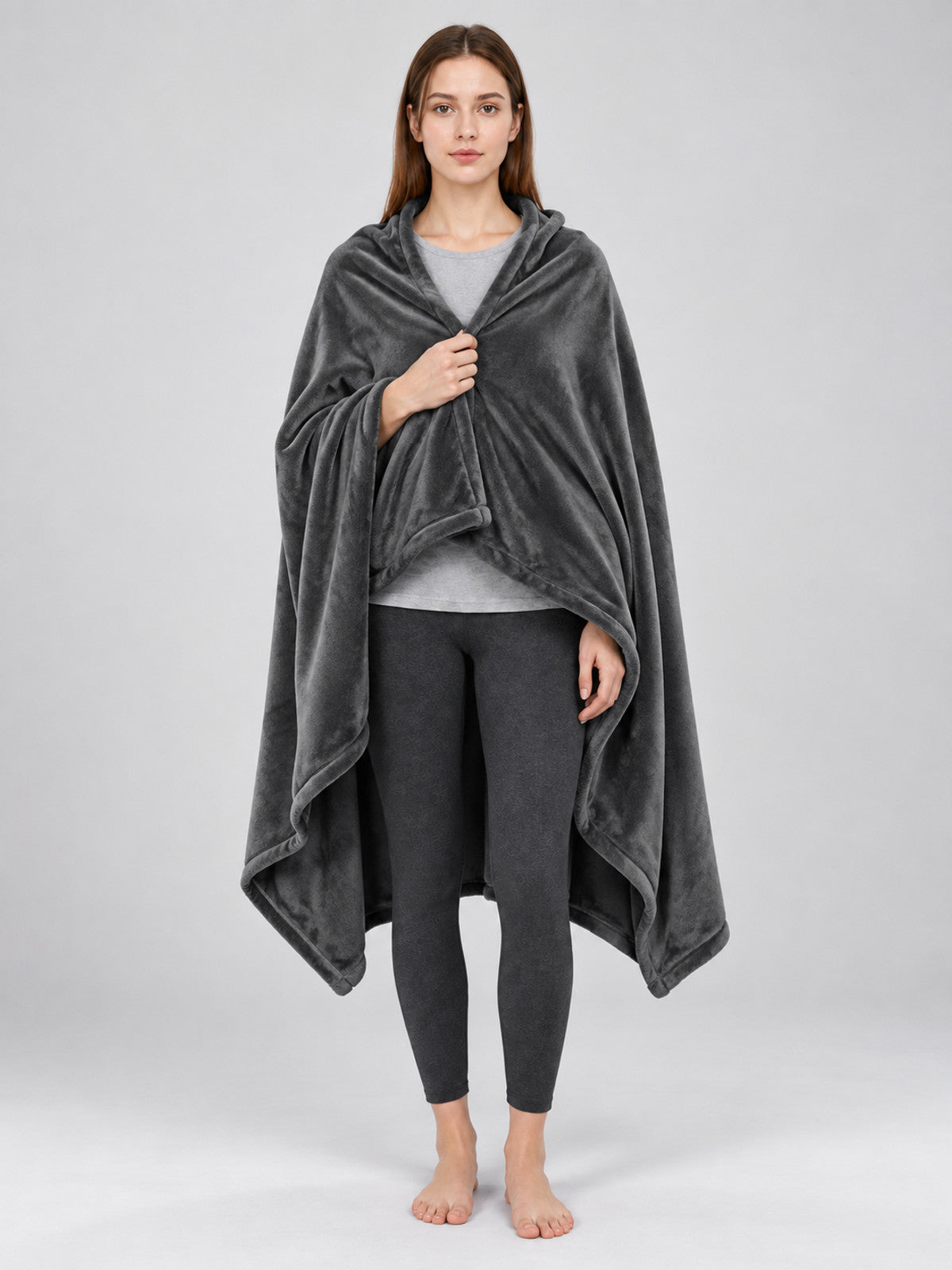Electric Blanket Throw, Gray, Eight Heating Zones on-model view