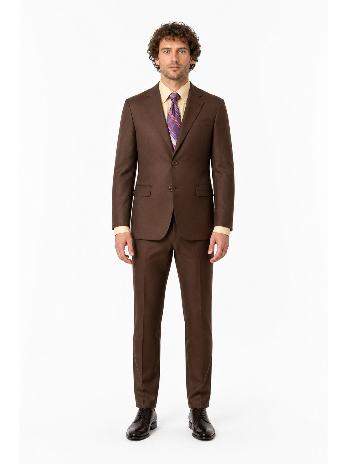 Dark Brown Two-Piece Suit with Shirt and Tie main product view