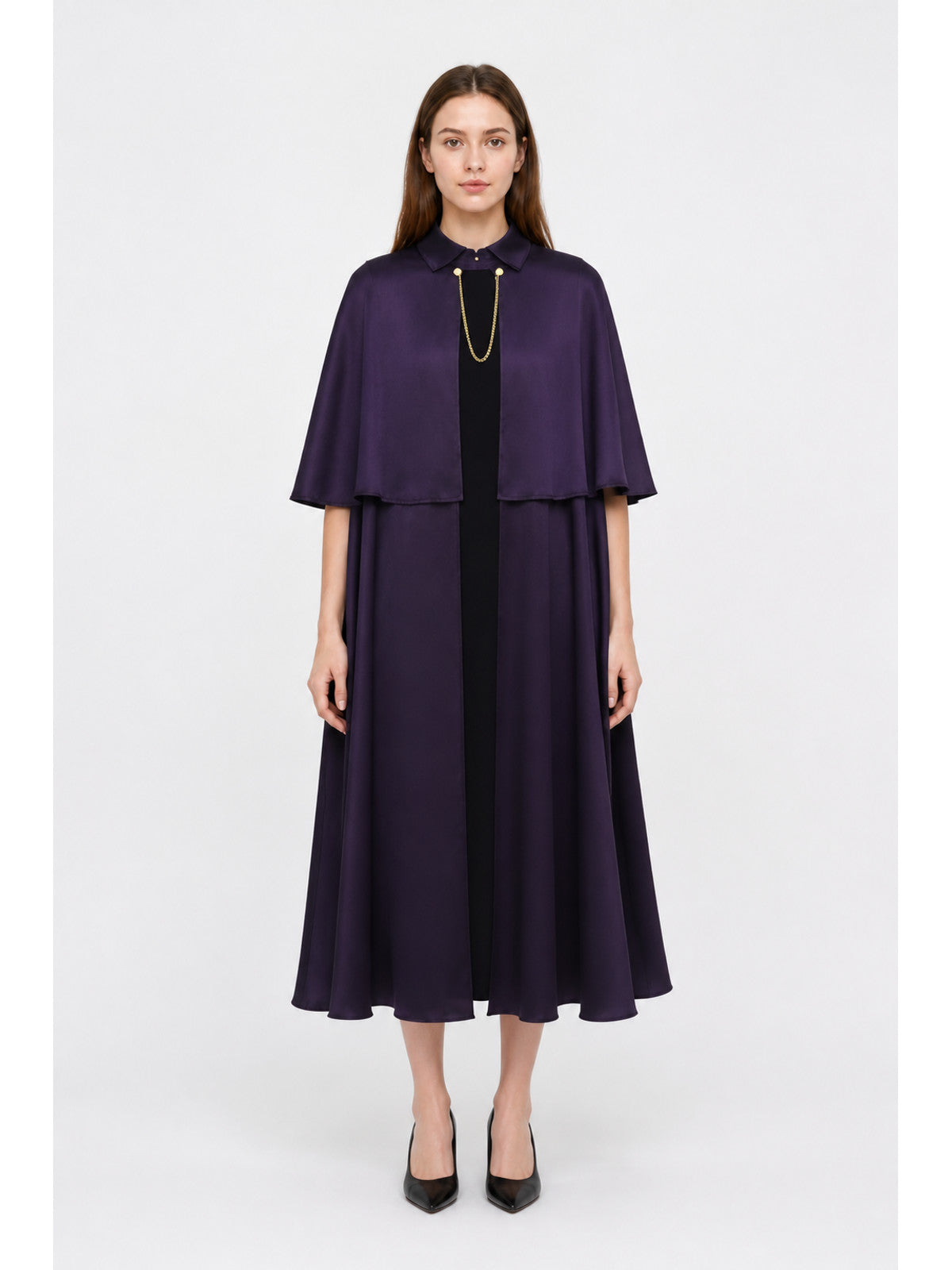 Cape Cloak with Stand Collar and Gold Chain main product view