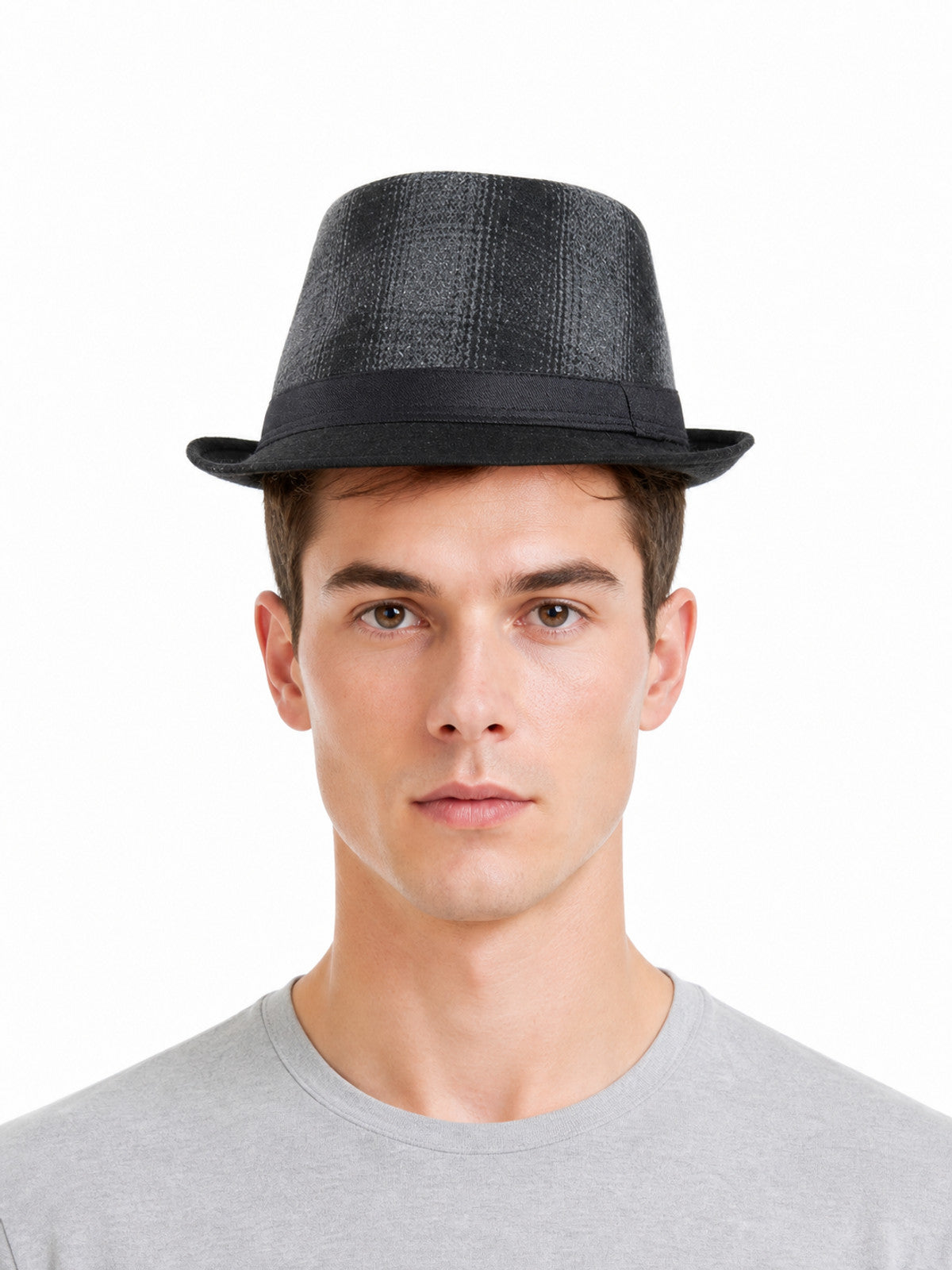 Men's Gray Plaid Carnival Fedora Hat