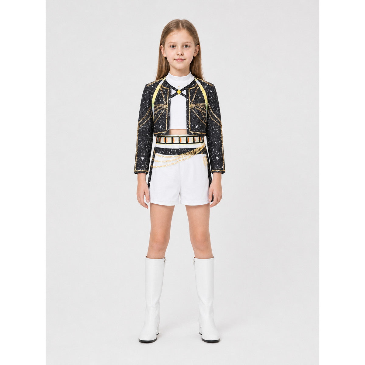 Three-Piece Stage Costume with Short Jacket on-model view