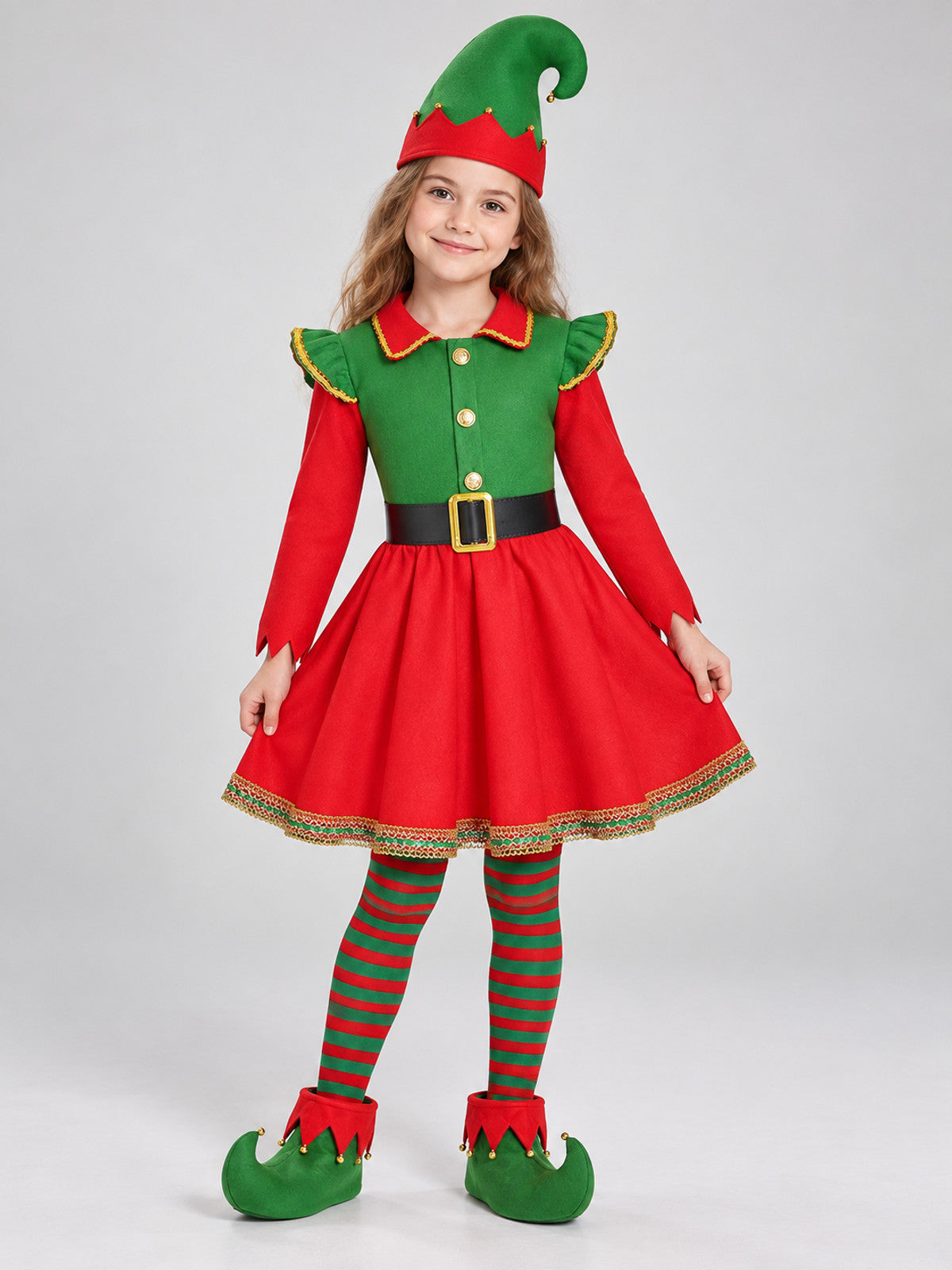 Elf Costume with Pleated Skirt and Accessories on-model view