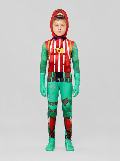 Striped Tomatoide Cosplay Jumpsuit with Headpiece on-model view