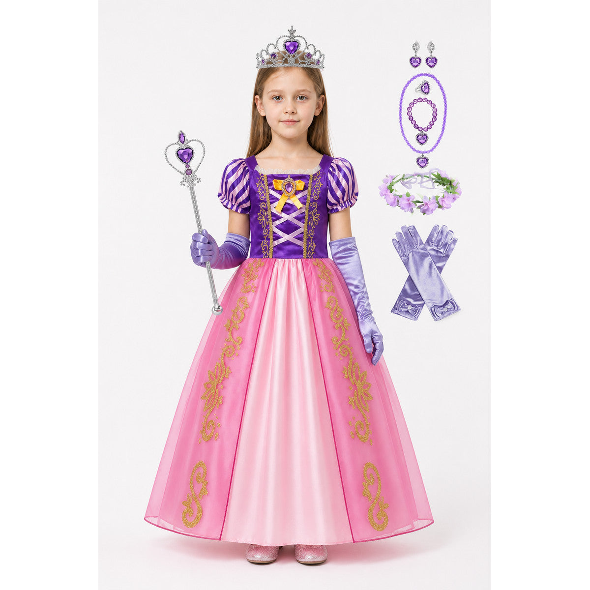 Rapunzel Princess Dress with Crown and Accessories main product view