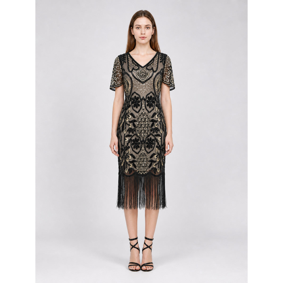 Art Deco Fringe and Sequin Cocktail Dress