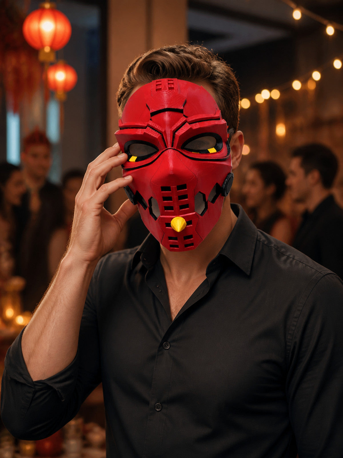 Red Full-Face Cosplay Mask with Yellow Decor