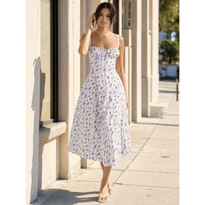 Women's Midi Dress with Spaghetti Straps and Drawstring main product view