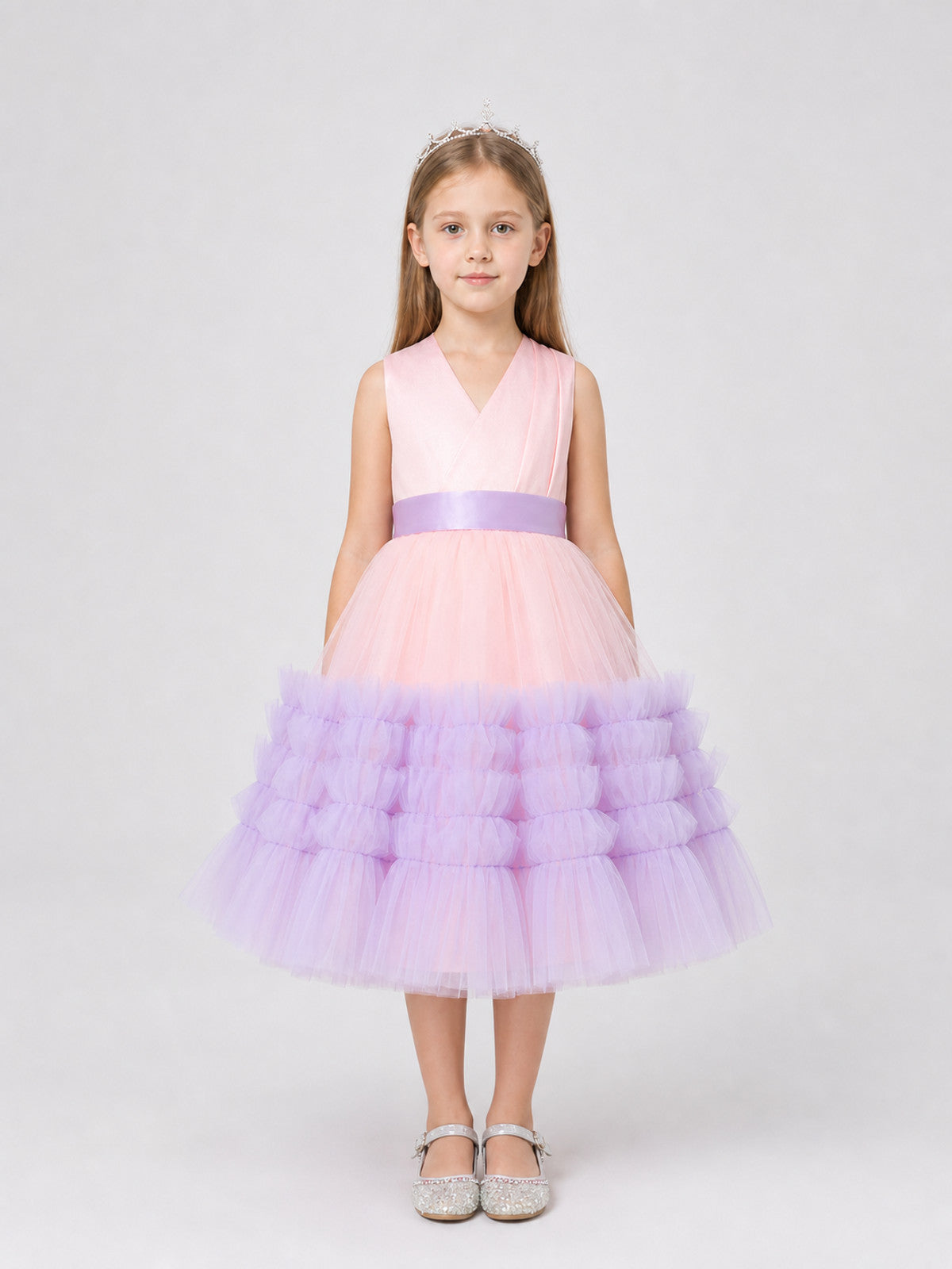 Party Dress with Full Skirt and Ribbon on-model view