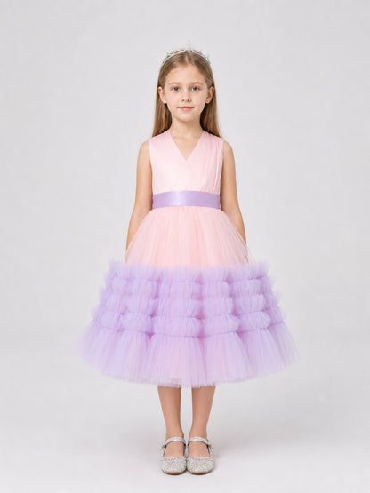 Party Dress with Full Skirt and Ribbon on-model view