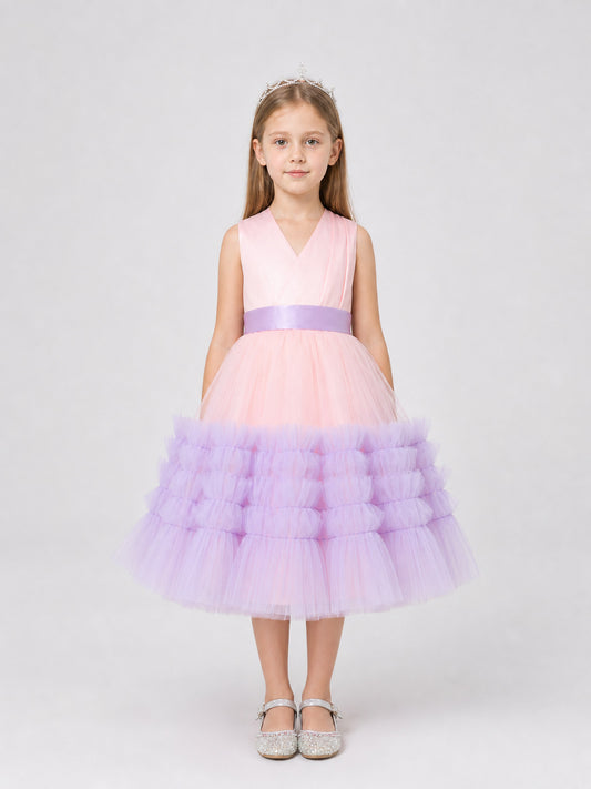 Party Dress with Full Skirt and Ribbon on-model view