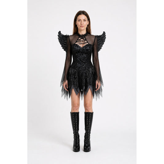 Short Black Halloween Dress with Wings main product view