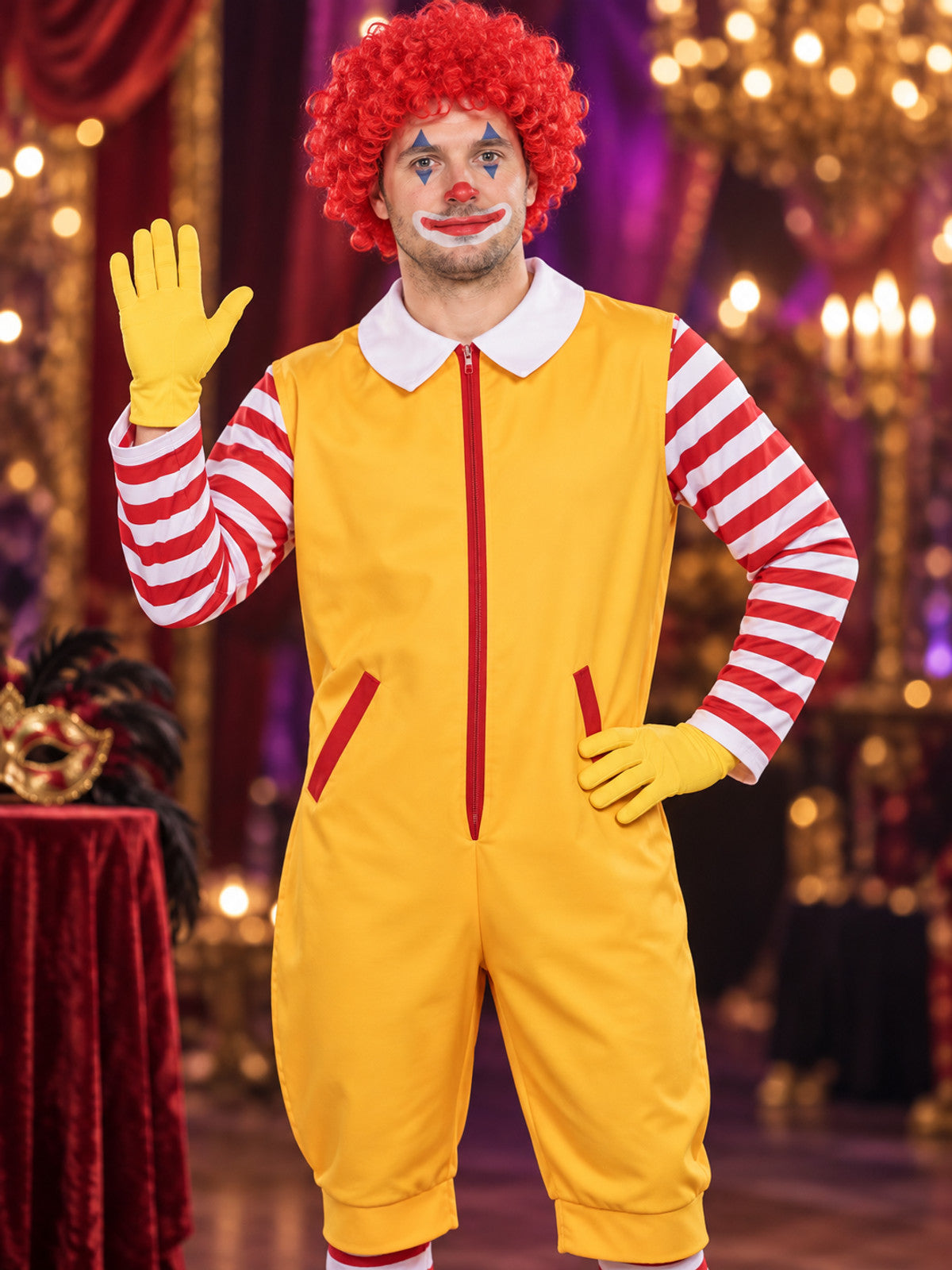 Clown Costume: Yellow Jumpsuit, Wig