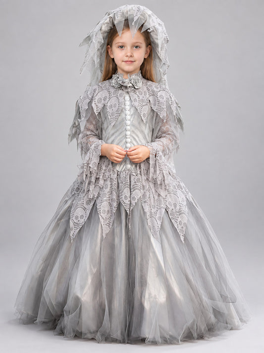 Girls' skeleton bride costume, silver