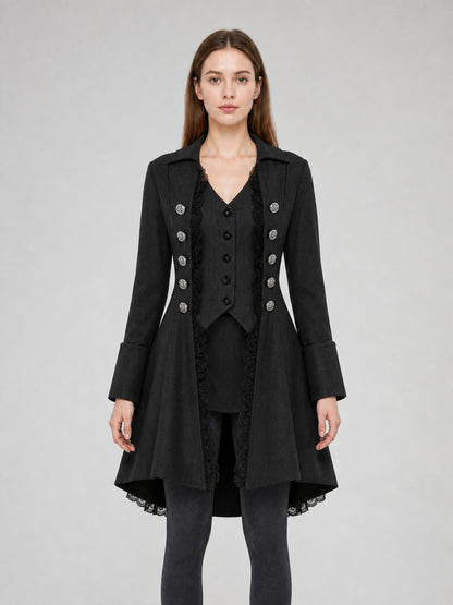 Gothic Long Frock Coat with High Collar front view