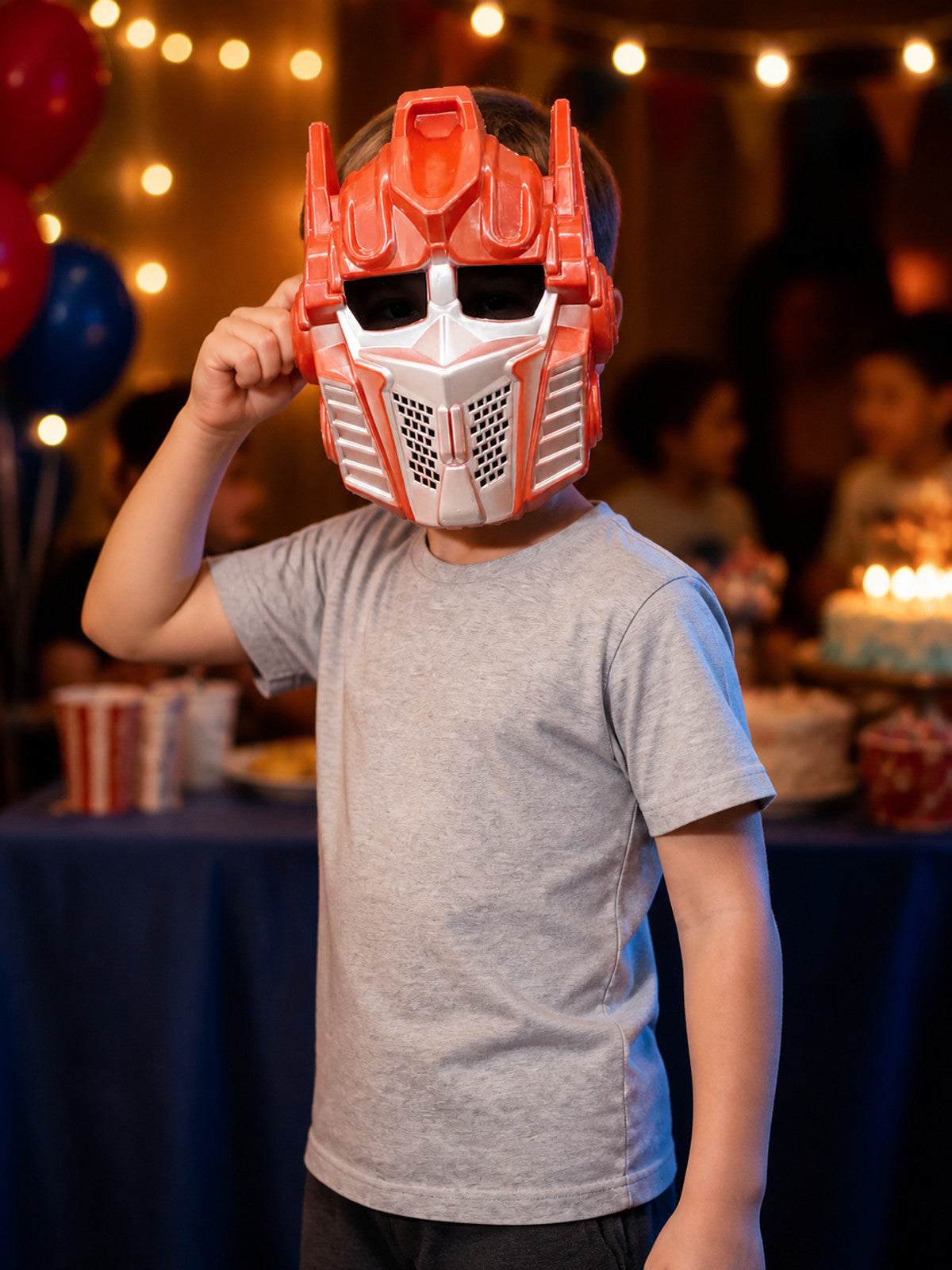 Robot Carnival Mask with Antennas, Orange and Silver