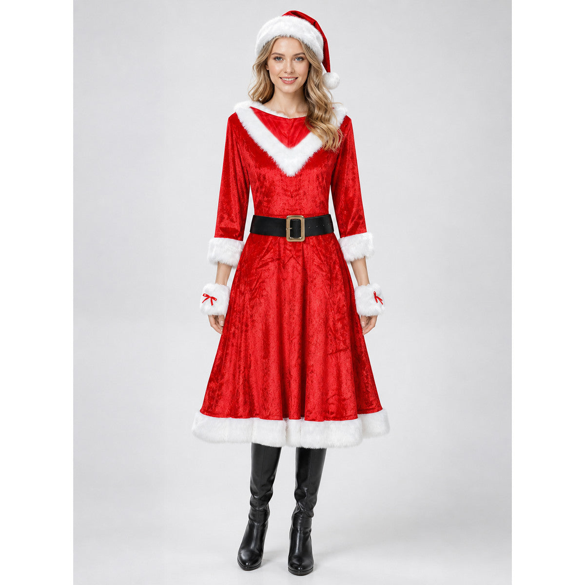 Santa Claus Costume: Red Dress, Hat, and Gloves