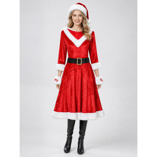 Santa Claus Costume: Red Dress, Hat, and Gloves