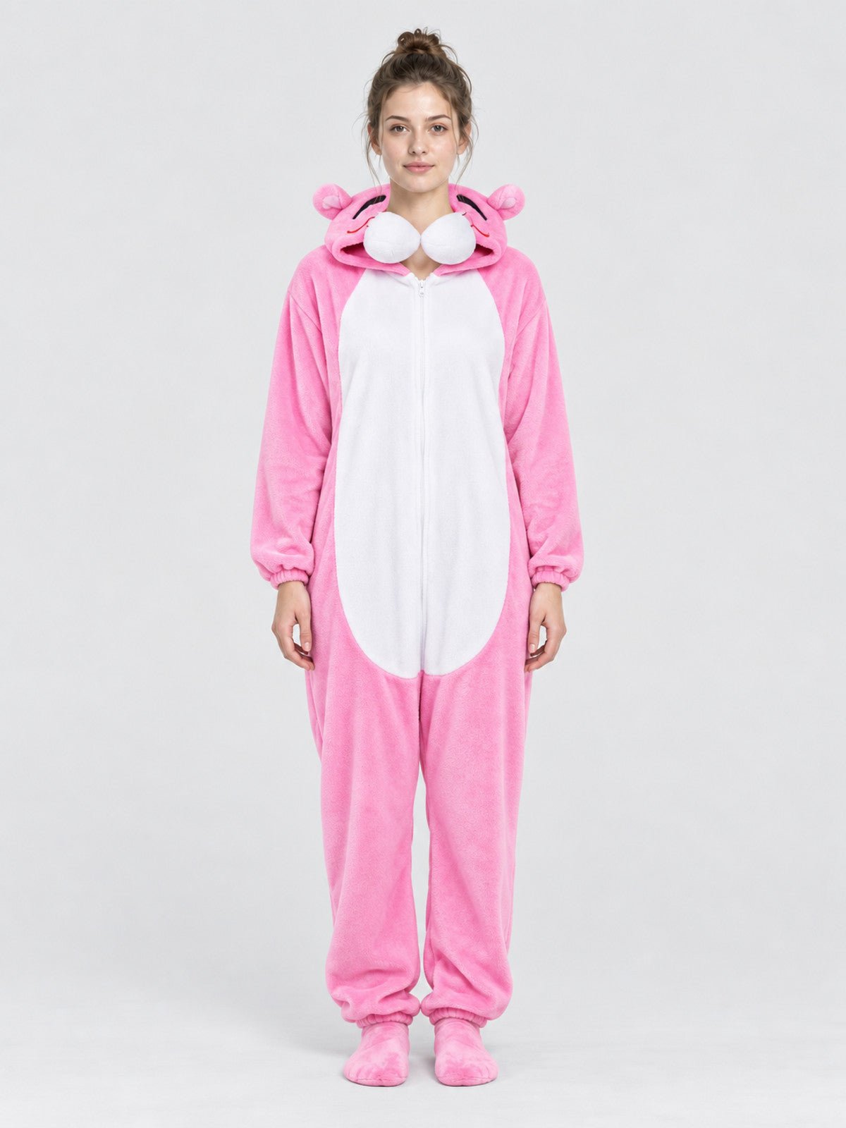 Pink Hooded Pajama Jumpsuit with Ears and Tail