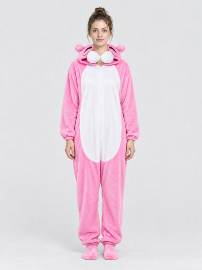 Pink Hooded Pajama Jumpsuit with Ears and Tail