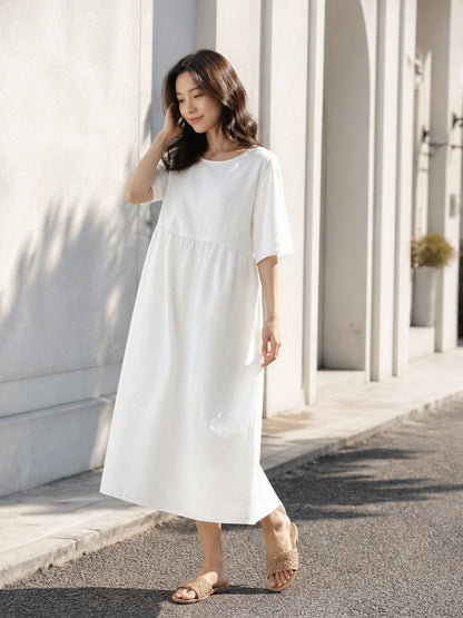 Long A-line Dress with a Round Neckline main product view