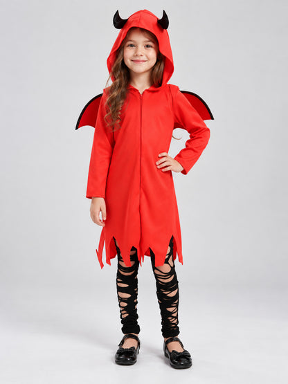 Kids' red carnival costume with wings and horns