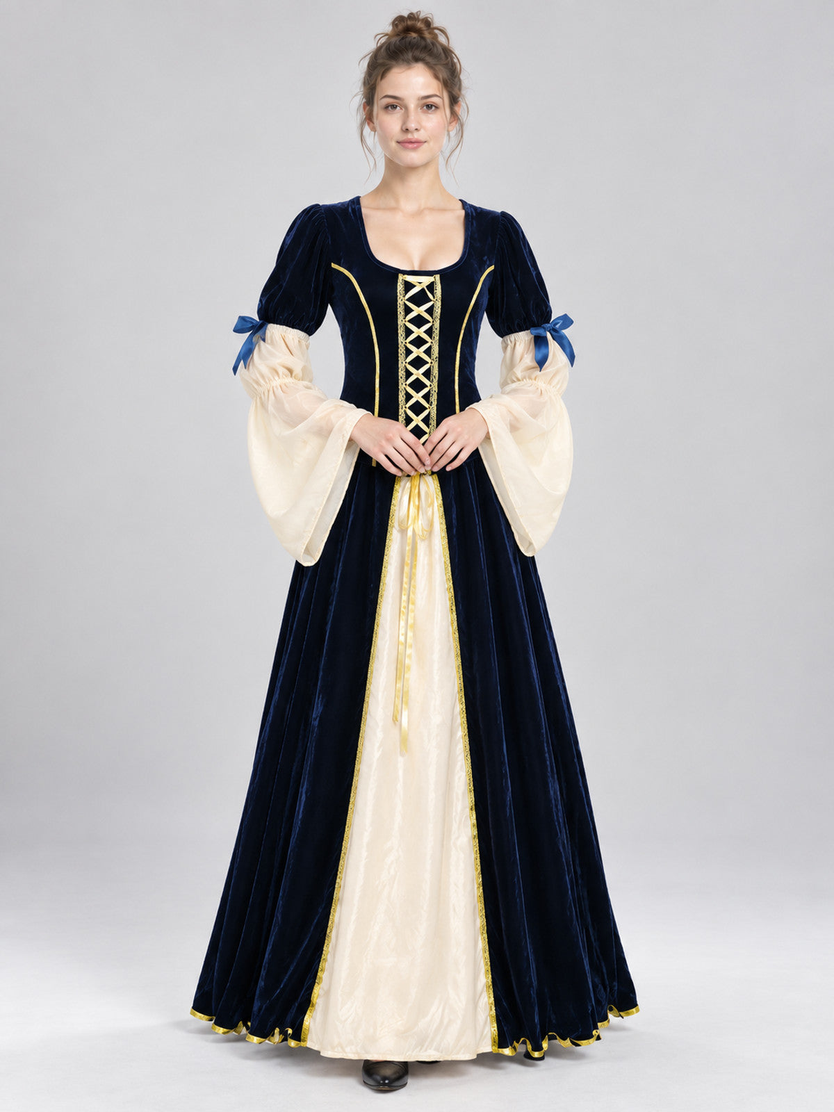 Medieval Long Dress with Gold Lacing