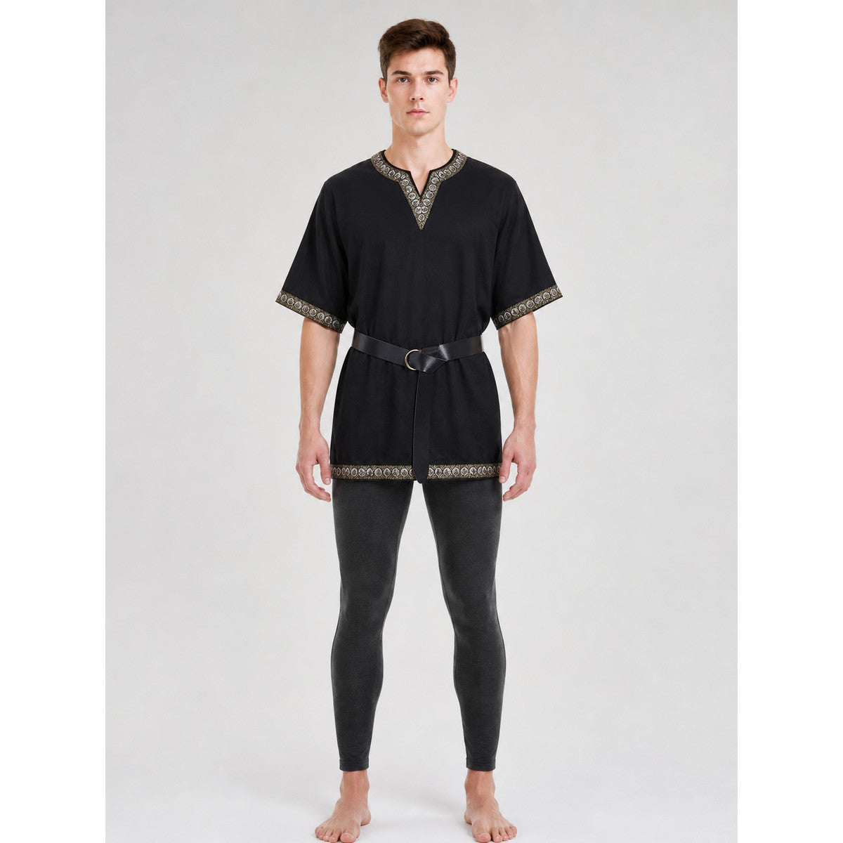 Black Tunic with V-Neckline and Belt