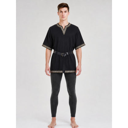 Black Tunic with V-Neckline and Belt