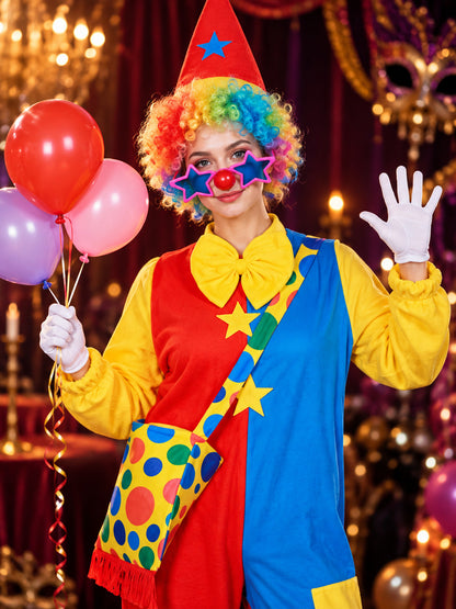 Clown Costume 11 Pieces with Wig, Hat and Vest