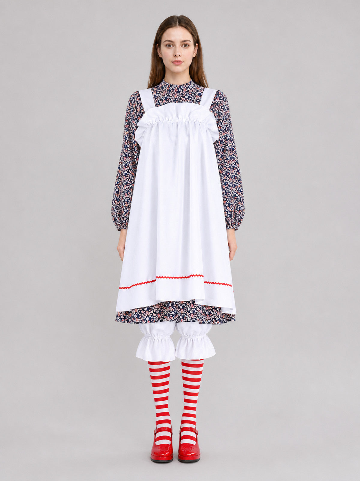 The clown costume is designed in a circus style and is suitable for Halloween on-model view