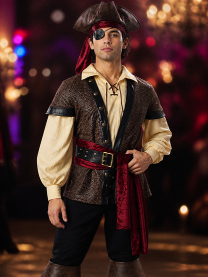 Retro Pirate Costume with Eye Patch for Halloween on-model view
