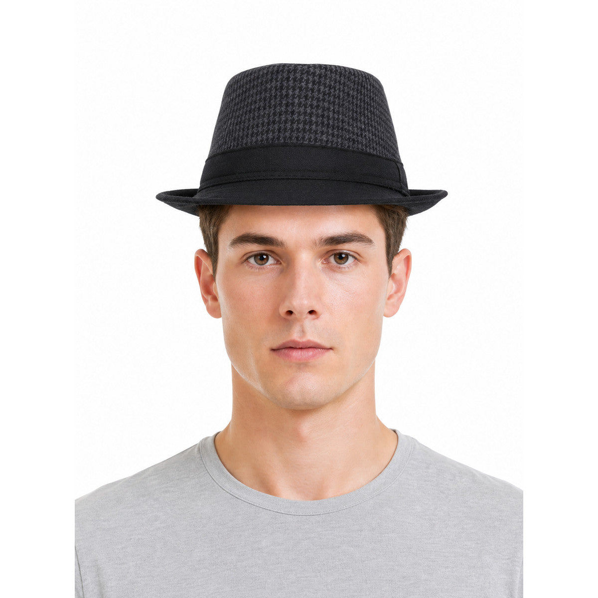 Men's Carnival Fedora Hat with Plaid Crown front view
