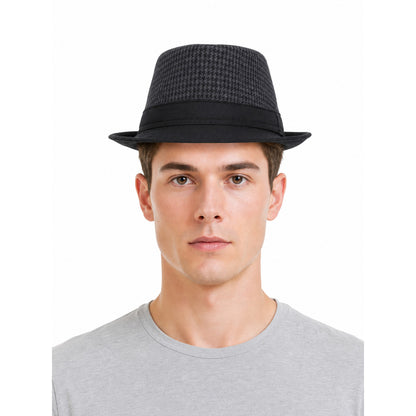 Men's Carnival Fedora Hat with Plaid Crown front view