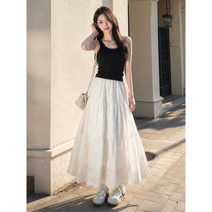 Long women’s skirt with a tiered floral pattern