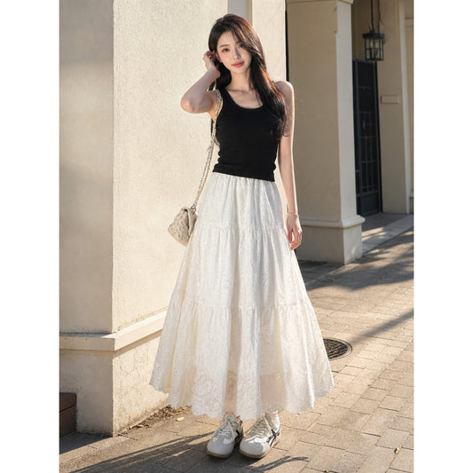 Long women’s skirt with a tiered floral pattern