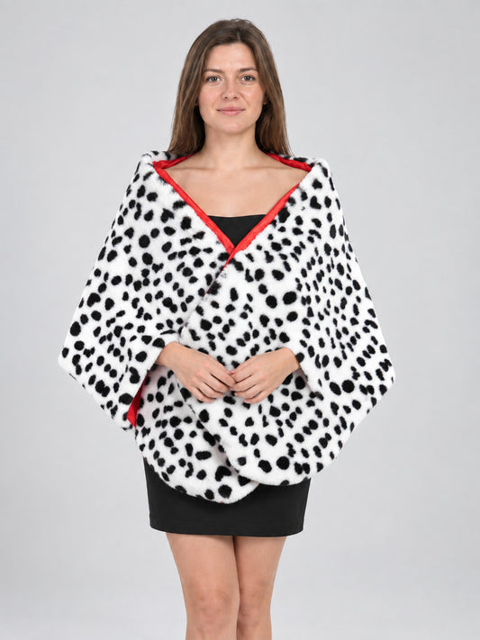 Cruella-Style Cape Black and White with Red Trim