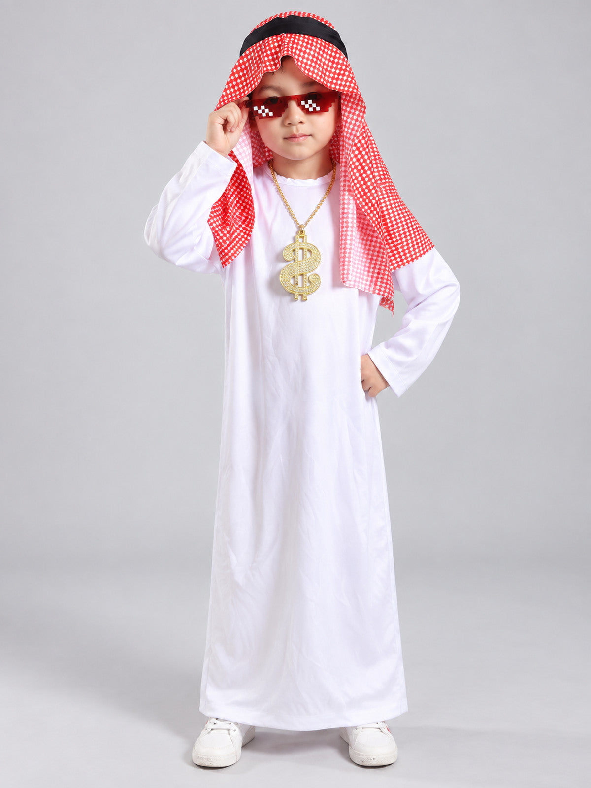 Kids' Costume with Plaid Headscarf and Glasses
